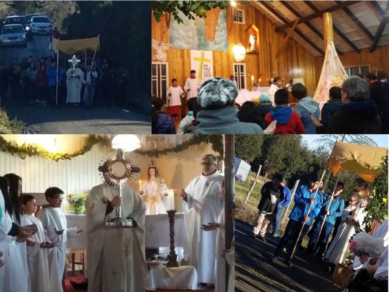 Jesús Eucarístico peregrinó junto a las comunidades San Pedro y Nahuiltad en Castro